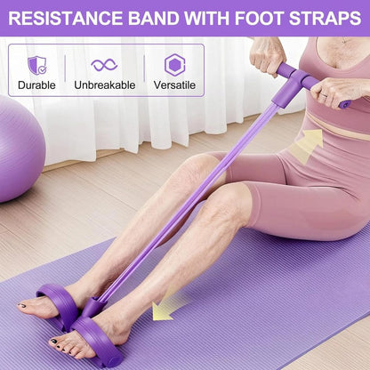 4-Tube Resistance Band Fitness Pedal Puller with Foot Straps & Foam Handle – Full Body Home Workout Equipment
