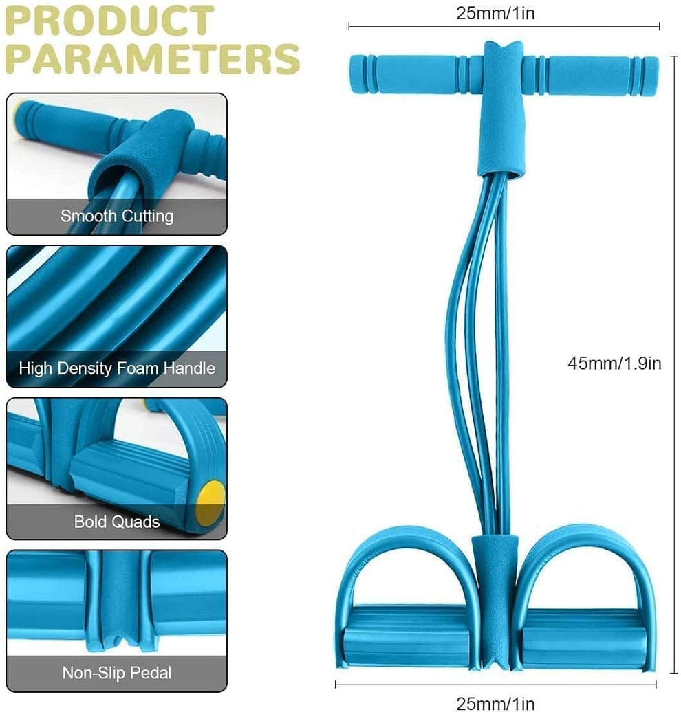 4-Tube Resistance Band Fitness Pedal Puller with Foot Straps & Foam Handle – Full Body Home Workout Equipment
