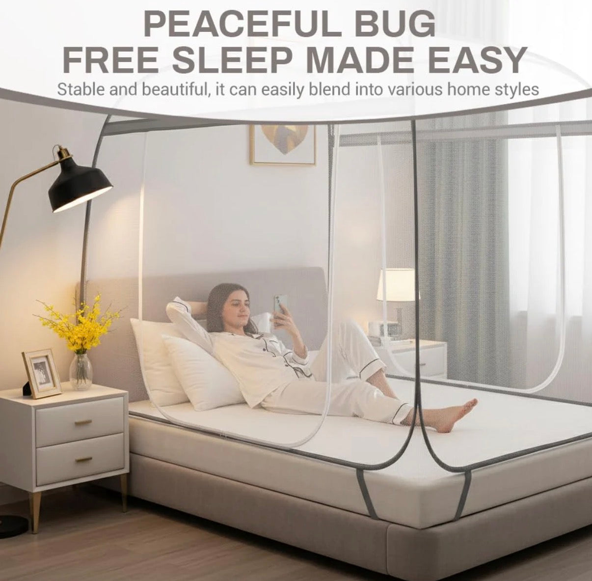 Ultra-Fine Mosquito Net for Bed – Foldable, Breathable & 100% Protection Against Mosquitoes