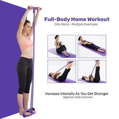 4-Tube Resistance Band Fitness Pedal Puller with Foot Straps & Foam Handle – Full Body Home Workout Equipment