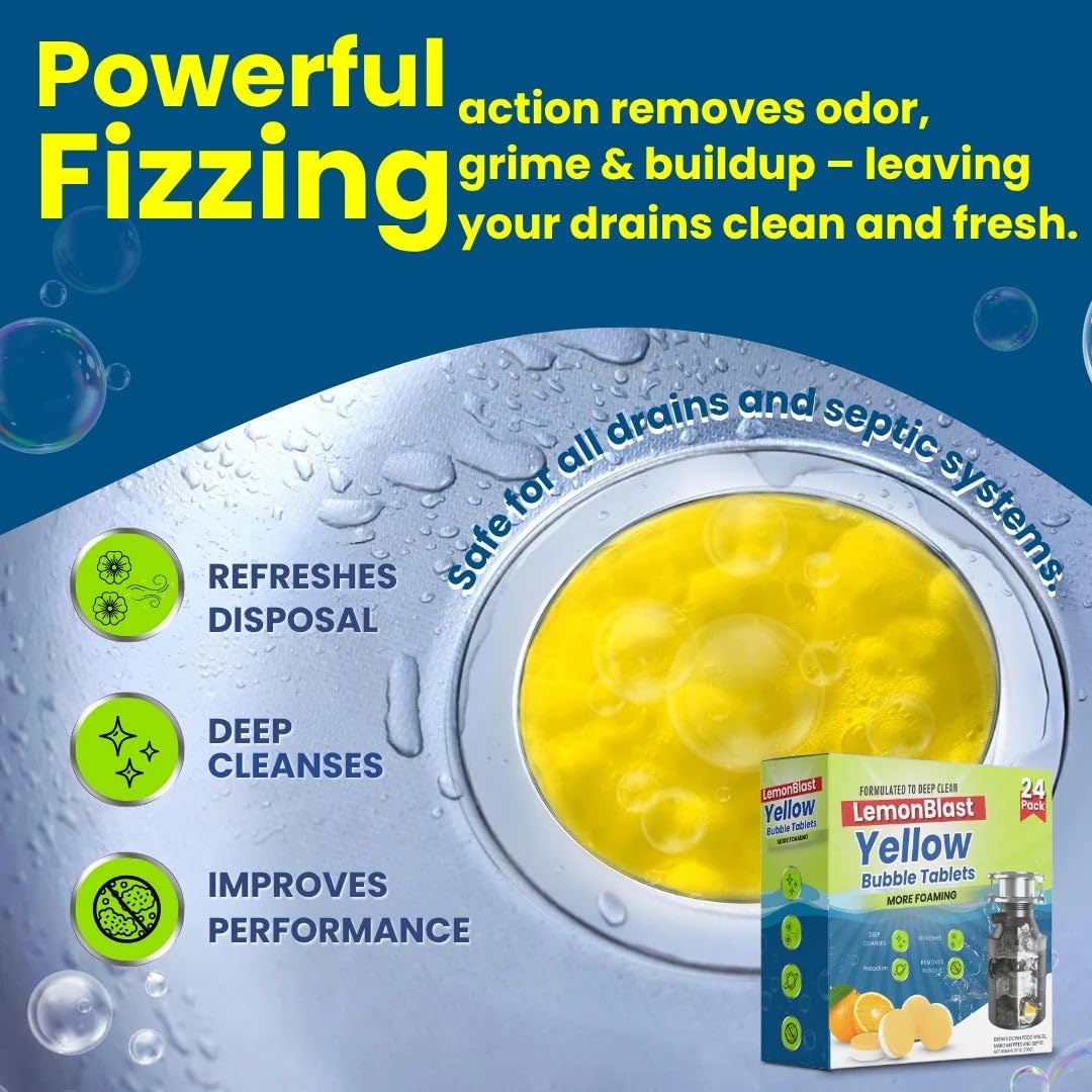 LemonBlast Yellow Bubble Tablets for Deep Cleaning (24 Tablets)