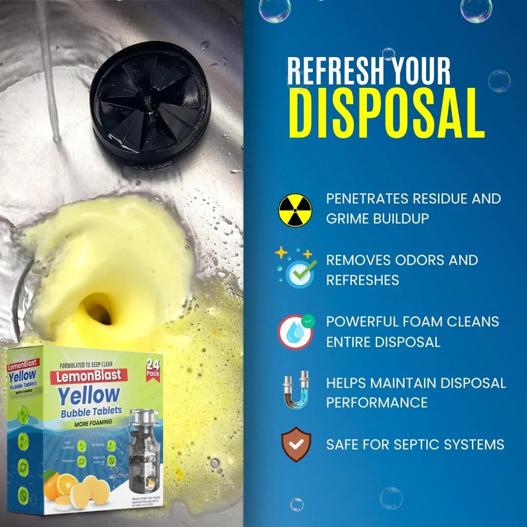 LemonBlast Yellow Bubble Tablets for Deep Cleaning (24 Tablets)