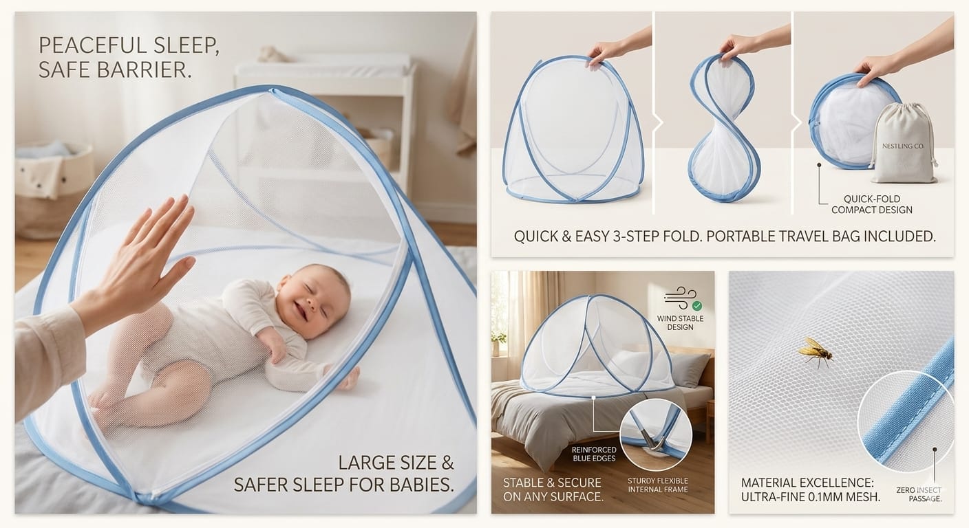 Ultra-Fine Mosquito Net for Bed – Foldable, Breathable & 100% Protection Against Mosquitoes