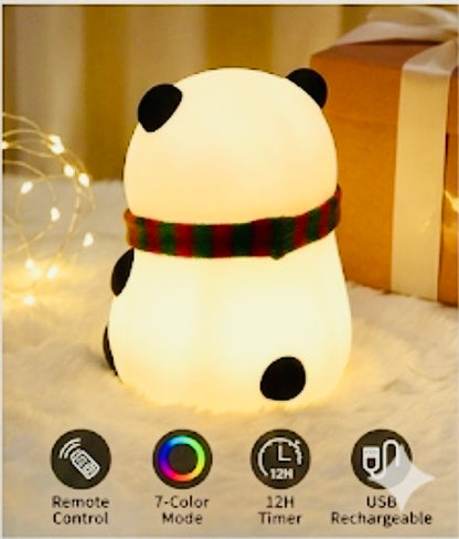 Adorable panda led night rechargeable remote controlled 7 color soft silicone nursery lamp for kids
