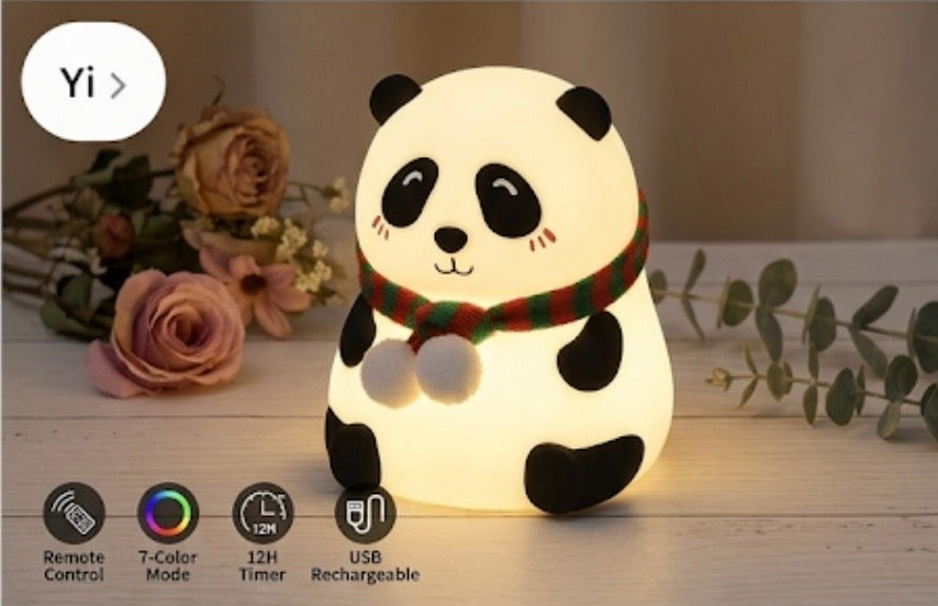 Adorable panda led night rechargeable remote controlled 7 color soft silicone nursery lamp for kids